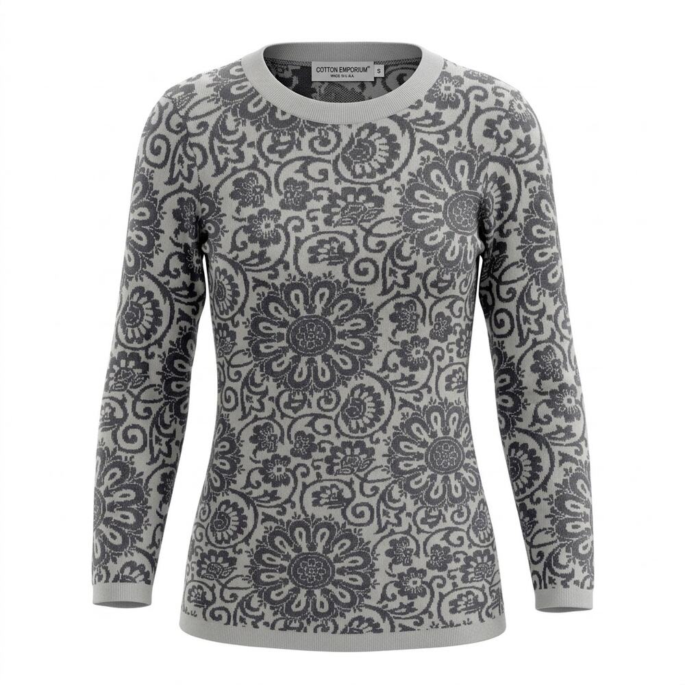 Emporium Made in USA Gray Crew Neck Knit Stretch Top Women Size S